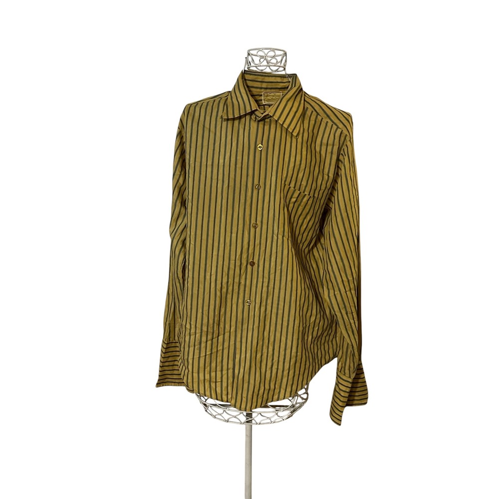 Vintage Van Heusen Hampshire House Striped Button Down Shirt Gold Navy Mens